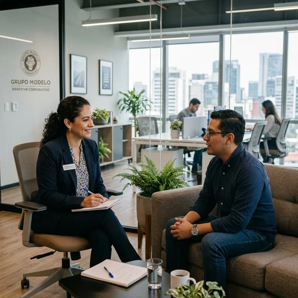 Psychologist consulting worker